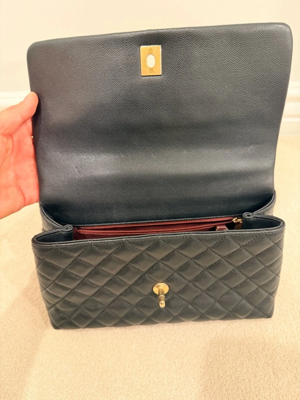 CHANEL Black Quilted Caviar Top-Handle Shoulder Bag with Gold Hardware - Picture 6 of 10